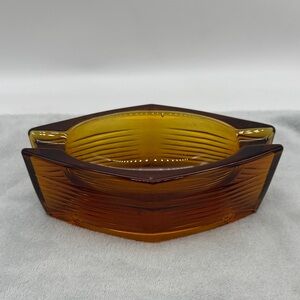 Vintage Mid-Century Amber Very Heavy Glass Ashtray Circa 1968 Czech Ambrovy’